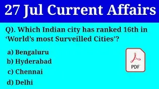 27th July 2020 Current Affairs | Daily Current Affairs | Current Affairs in English | Todays GK