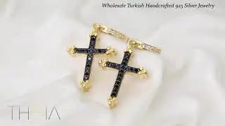 Inlaid Cross Hoop Earrings Turkish Wholesale Sterling Silver Earring