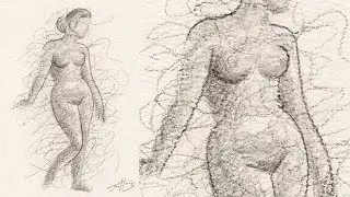 Minimal Nude Figure Sketch Drawing with a Charcoal Pencil
