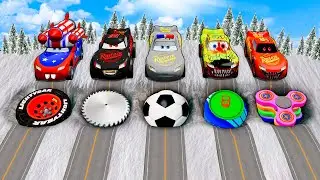 Mega pits with McQueen and Pixar Cars Vs Big & Small Lightning McQueen! BeamNG Drive Battle!