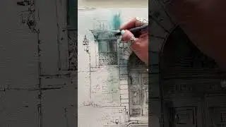 Door sketch in watercolor and ink