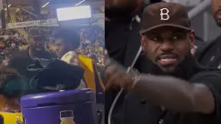 LeBron James couldn&rsquo;t stop coaching Bronny during his first NBA game 😂