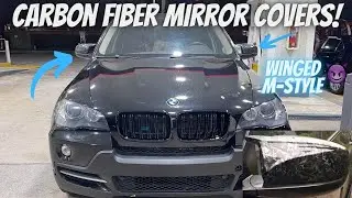 Установка/обзор кованых карбоновых накладок на зеркала BMW X5 E70 с крыльями в стиле M