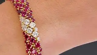 Van Cleef & Arpels VCA Ruby Diamond 18K Yellow Gold Line Bracelet. 818101