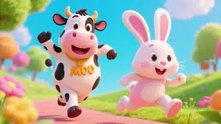 🐄 Cow Says &ldquo;Moo&rdquo; 🐰 Bunny Funny Run | Fun Animal Video for Kids 🎉