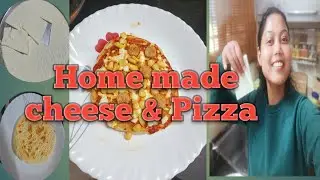Home made cheese & Pizza 🍕, try it guys// itna tasty pizza banaya Maine