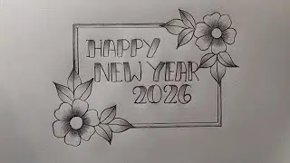 Happy New year 2026 drawing| Pencil drawing| Flower design drawing| New year Special drawing 