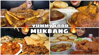 ASMR; EATING SPICY MUTTON CURRY+SPICY WHOLE CHICKEN CURRY WITH RICE+GREEN CHILLIES+EXTRA GRAVY