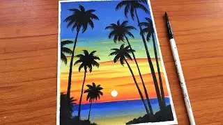 Palm Tree Silhouette Painting on Canvas Pad | Acrylic painting for beginners