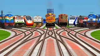 9 Mega Trains Crossing By Bumpy Branched Railroad Tracks || train simulator classic gameplay video