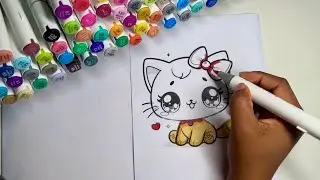 🎀 Color With Me ASMR | cute kitten | relaxing marker coloring #chenruimarkers 