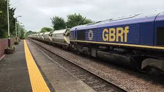 66797 &ldquo;Beacon&rdquo; 15 covered sand wagons 12:24 running 77 minutes early Lea Road Gainsborough 6/6/2023