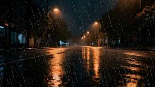 Calming Rain Sounds in a Lonely Night Park Street for Total Calm | Gentle Thunder