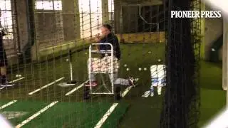 Video: Trevor Plouffe is the first one in the cage today, doing 1-hand tee drills with Tom Brunansky