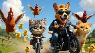 Brave Kitten Saves Baby Chicks 🐱🚲 | Funny Dog Bike Story | Kids Cartoon Animation