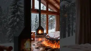 Scandinavian Cozy Log Bedroom ❄️ | Peaceful Fireplace & Snowy Night Ambience🕯️ Beskrivning: