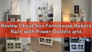 Review ChooChoo Farmhouse Bakers Rack with Power Outlets and Storage, Coffee Bar Cabinet with Storag