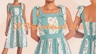 DIY Stripe patchwork dress from 2 leftover fabrics | Step by step sewing tutorial