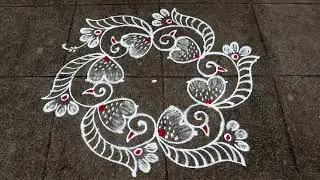 Simple Daily Peacock Rangoli Designs | 5x3 Dots Small Border Muggulu | Easy Ugadi Kolam With Borders