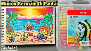 Cara Mewarnai Dengan Crayon Oil Pastel Gambar Minion Di Pantai