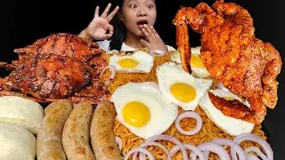Eating Big Crab With Spicy Noodles, Giant Sausage, Mantou Buns & Eggs, Nepali Mukbang Eating Show