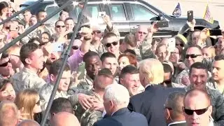 President Trump Arrives in Air Force One, Greets Servicemen.
