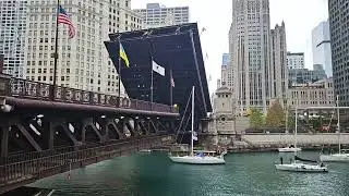 Chicago River DuSable Michigan Avenue Drawbridge Bascule Bridge Lift for Sailboats Skyline Views