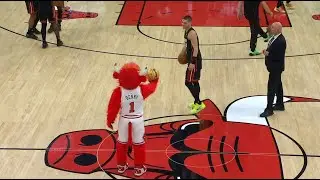 Benny hit the backward half-court shot on his first try, and Herro backed out, during game delay