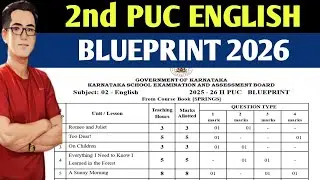 2nd PUC English Blueprint For 2026 Annual Examination Karnataka Board | Final Exam 2025-26