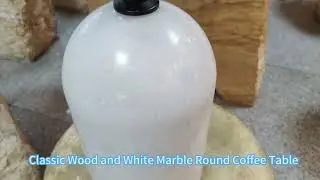 Modern Furniture Classic Wood and White Marble Round Coffee Table  | First Stone