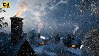 Cold Winter Wind Over a Quiet Village | A Still Snowy Night | 2 Hours | 4K