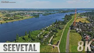 Bullenhausen/Over, Seevetal, Germany: Elbe, Neue Deichstra&szlig;e - Luftpanorama - 4K/8K - 0488