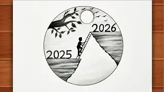 Happy new year drawing 2026 | New year drawing | Happy new year scenery drawing | 2026 drawing easy