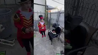 The Spooky Ringmaster jump scared by sitting scare witch from spirit Halloween.  Got him good!