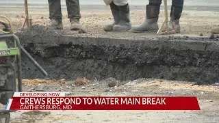 Water main break shuts down Frederick Road in Gaithersburg, crews dig large hole