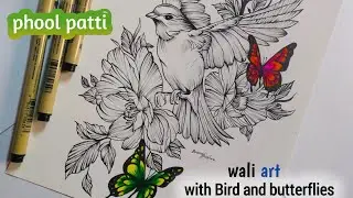 EPISODE - 6 | How to draw phool patti wali art | with Bird and butterflies | @ShriRadhaArtwork