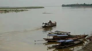 fishing boats at the irrawaddy river in bagan myanmar burma