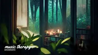 4K Study Oasis: Rainy Jungle View & Cozy Desk | Music Therapy Journeys