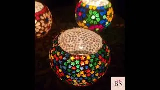 BS AMOR Candle Holder Mosaic Glass T Light Holder,Handmade Glass Tealight Candle#festival #homedecor