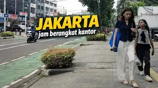 Downtown Jakarta, Indonesia Morning Walk from Wahid Hasyim to Johar Street - Rush Hour