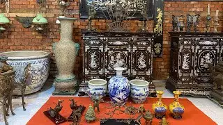 24/1/26.Tủ thờ gỗ gõ.Bộ Lư Huế xưa.Hạt Huế xưa.Gốm tàu xưa.Đồng Xưa 0973.629.296