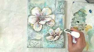 Easy for Beginners Textured Flowers Painting with Acrylics /Shabby Chic Art/MariArtHome
