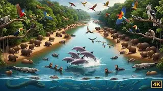 Relaxing Walk In The Amazon Jungle : Monkey, Macaw, River and Many Beautiful Animals