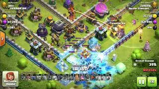 TH 13 vs TH 15, Super archer blimp with party wizard army.