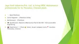 HPDC MAINTENANCE HIRING 🔧DIPLOMA ENGINEERS APPLY!&rdquo;