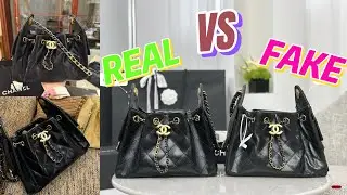 REAL VS FAKE CHANEL 25 HOBO  small bag Glossy gold and ruthenium metal Black REVIEWS