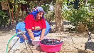 The simple and happy life of a rural woman in her garden 🌿 in the villages of Iran | Simple village