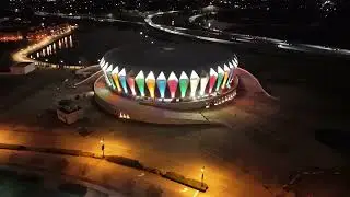Hampton Coliseum Christmas Lights | Night Aerial Holiday Tour (4K)