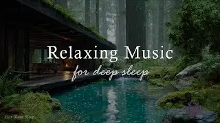 Luxury Forest Cabin by Waterfall & Rain Sounds | Relaxing Piano Music for Deep Sleep
