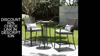 NAGA BAHNA 3pcs Patio Bar Set with Soft Cushion, Rattan Wicker Outdoor Furniture Set for Backyards,